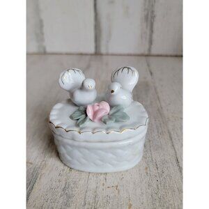 Turtle dove white trinket box Rose couple‎ unique
